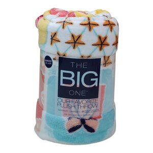 The Big One Oversized Plush Throw Blanket Coastal Print Faux Fur Tropical 5'x6'